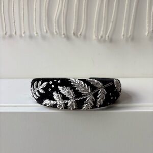Tory Burch Black and Silver Embroidered Headband